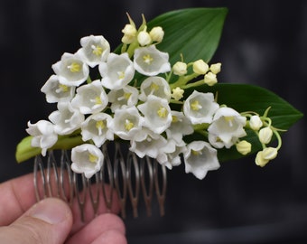 Peine de pelo Lirios del valle Peine de boda flor realista Joyería de pelo nupcial Peine de primavera floral Accesorios para el cabello de dama de honor chica de boda