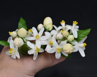 Orange blossom pin Bloming tangerine hair accessories Floral hair pins White wedding hair pins Bridesmaid hairpin Small flower Set hairpins