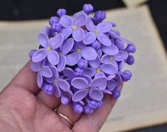 Fiore spilla lilla Spilla floreale Fiore forcine per capelli da sposa fiore lilla Regalo delle donne Boutonniere da sposa Matrimonio Regalo delle madri Spilla di primavera argilla