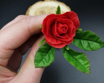 Rote Rose Haarnadel: Kalte Porzellan Blume, Braut Haarschmuck