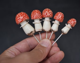 Miniature Mushroom Figurines: Realistic Cold Porcelain Terrarium Decor