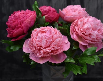 Bouquet Di Peonie Artificiali Rosa E Bianco Con Ortensie: Fiori Finti In Seta Per Decorazione - 4
