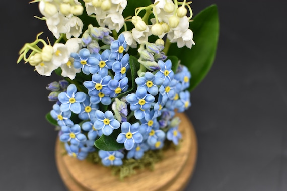 Cold Porcelain Flower Dome: Forget-me-nots & Lily of the Valley - Etsy