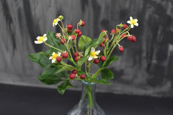 Cold Porcelain Wild Strawberry Bouquet: Handmade Polymer Clay