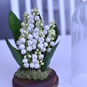 Clay Lily of the valley in glass dome Porcelain flowers Rustic floral arrangement Botanical table centerpiece Nature inspired Porcelain lily
