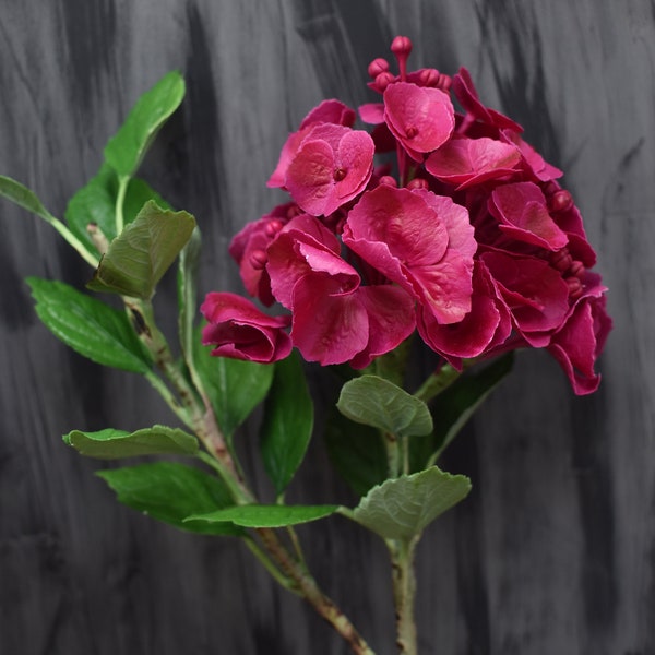 Pink hydrangea cold porcelain Hydrangea Realistic Real Touch Hydrangea branch home decor Ceramic flowers clay Botanical sculpture Ikebana