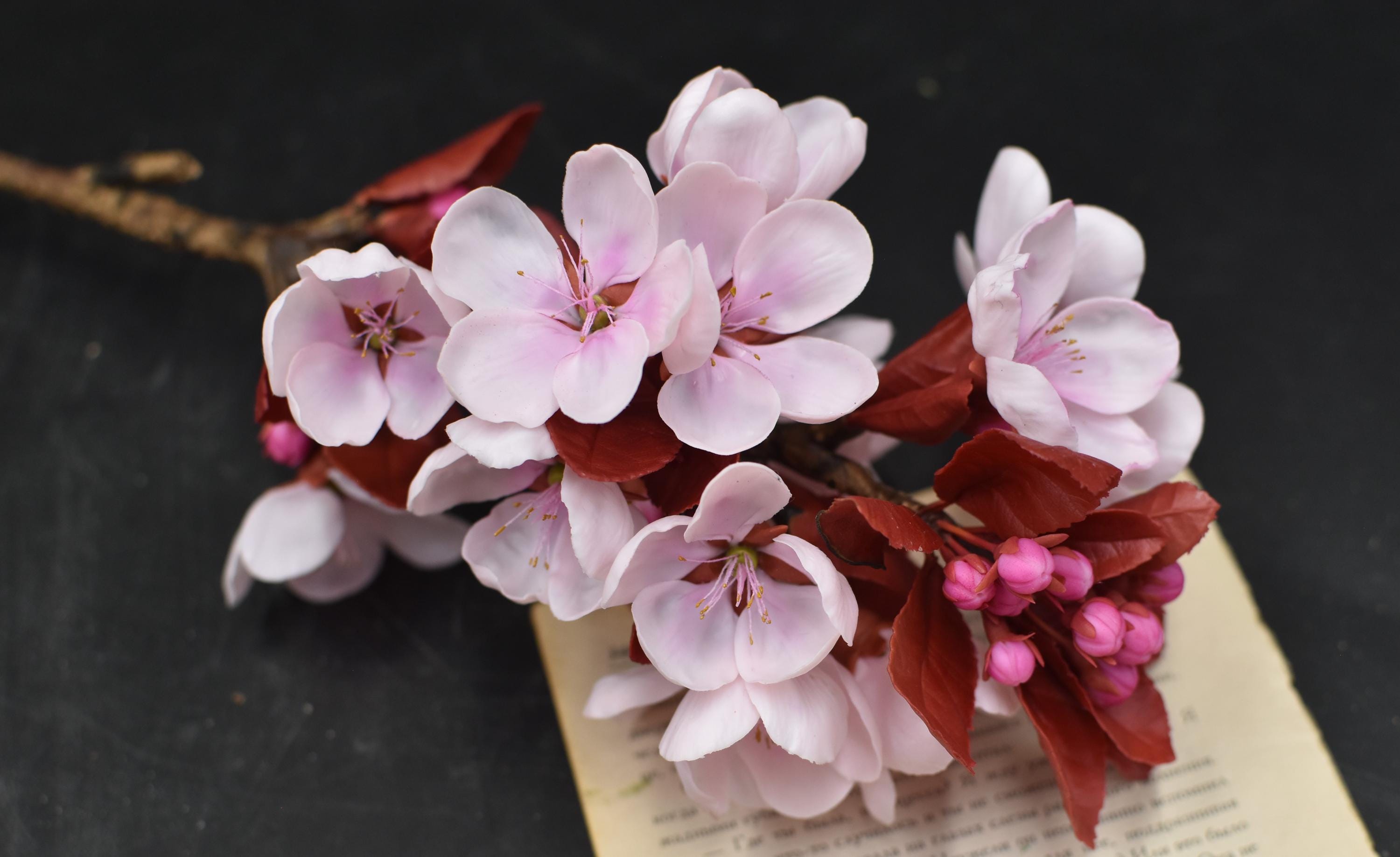 Handmade Cold Porcelain Sakura Branch: Spring Flower Arrangement