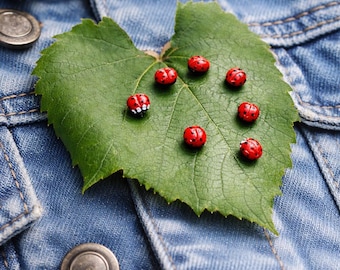 Handmade Realistic Ladybug Brooch pin Miniature Clay Ladybird Pin