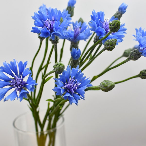 Cornflower Porcelain Cornflower Wildflower bouquet Cold porcelain flower artificial cornflower Botanical sculpture Real touch flower