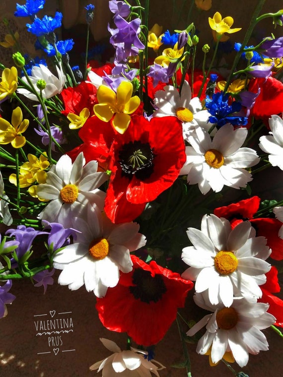 Cold Porcelain Wildflower Bouquet: Handmade Chamomile, Poppy