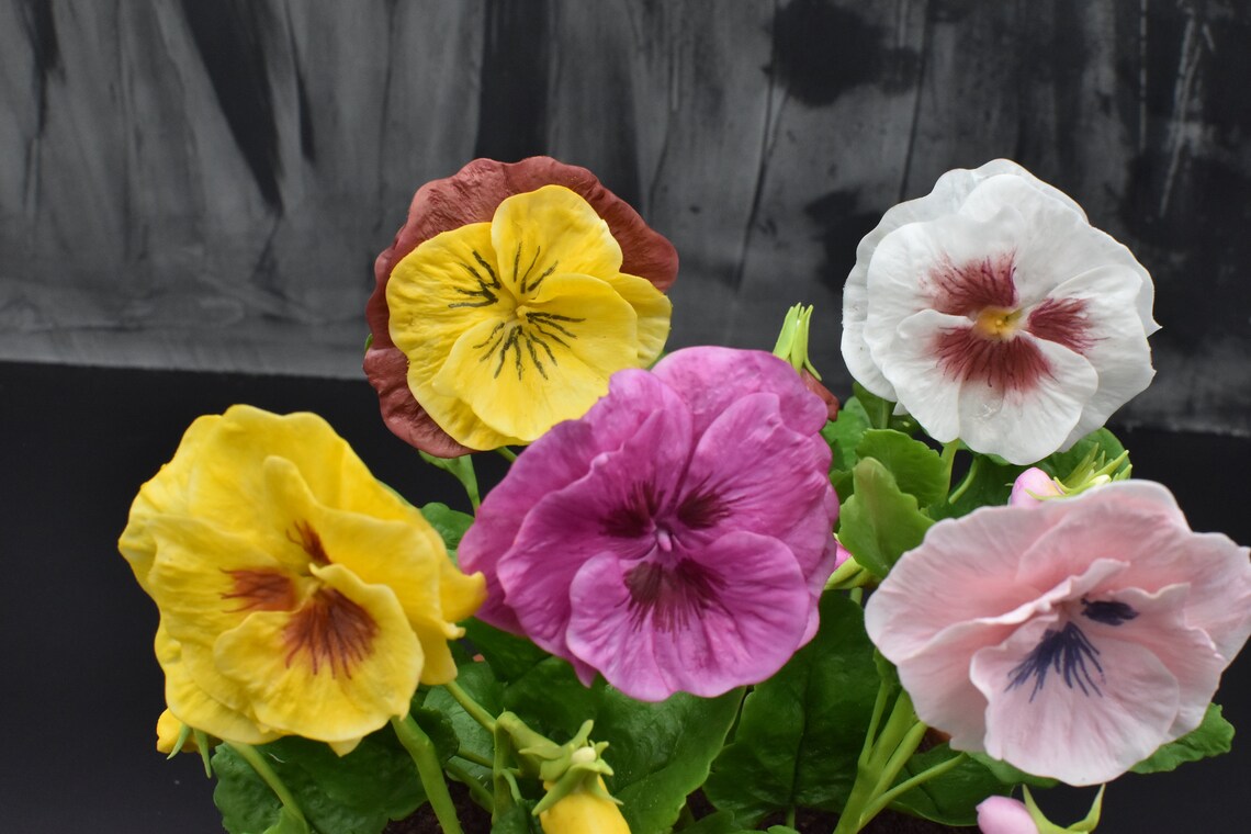 Pansies viola bouquet flower arrangements clay flowers Etsy
