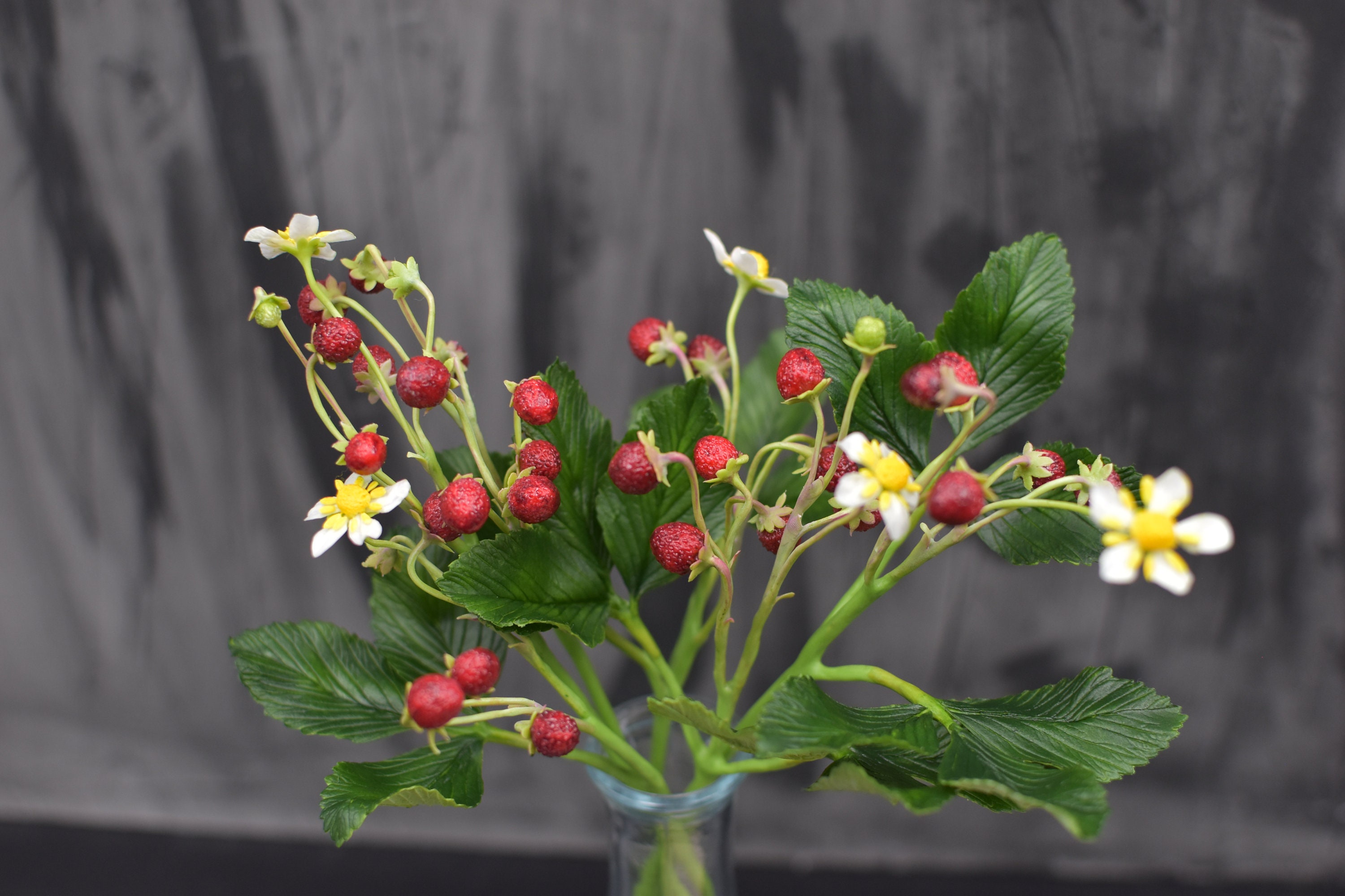 Cold Porcelain Wild Strawberry Bouquet: Handmade Polymer Clay
