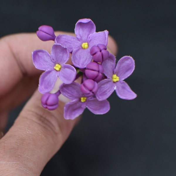 Lilac hair pin clay Lilac hair flower Flower hairpin Lilac flower jewelry Small flower Purple flower Bridesmaid hairpin Ultra violet wedding