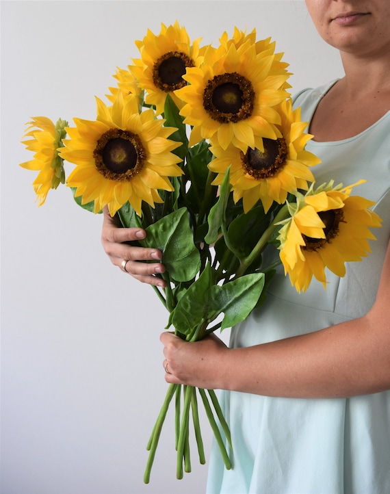 3 Tournesols En Céramique – Jaunes, 9 Cm De Diamètre – Artificiels, Faits Main, Décoration Intérieure