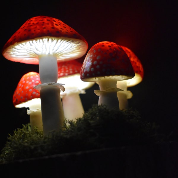 Lampe champignon rouge Amanite champignon Lampe champignon amanite Cadeau LED magique Champignons féeriques Witchy Fantasy Forest Champignons porcelaine froide Argile