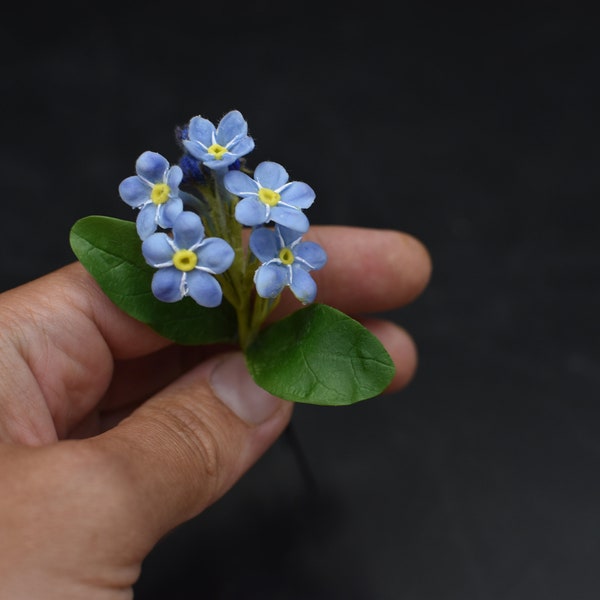 Forget-me-not hairpins Wedding hair pin realistic flower Bridal hair jewelry Floral spring hair pin Wedding Blue Forget Me Not Polymer Clay