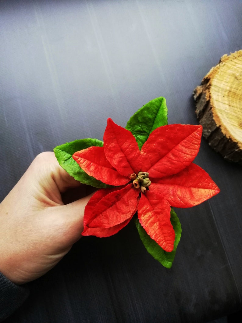 Red Poinsettia Poinsettia In Hair Christmas Floral Jewerly Etsy