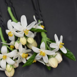 Orange blossom pin Bloming tangerine hair accessories Floral hair pins White wedding hair pins Bridesmaid hairpin Small flower Set hairpins image 7