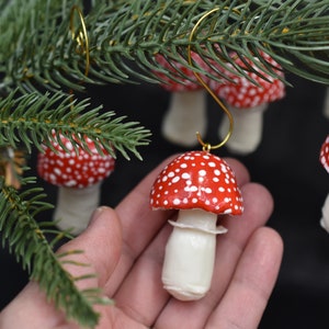 Cold Porcelain Mushroom Christmas Tree Ornament: Red Fly Agaric Decor