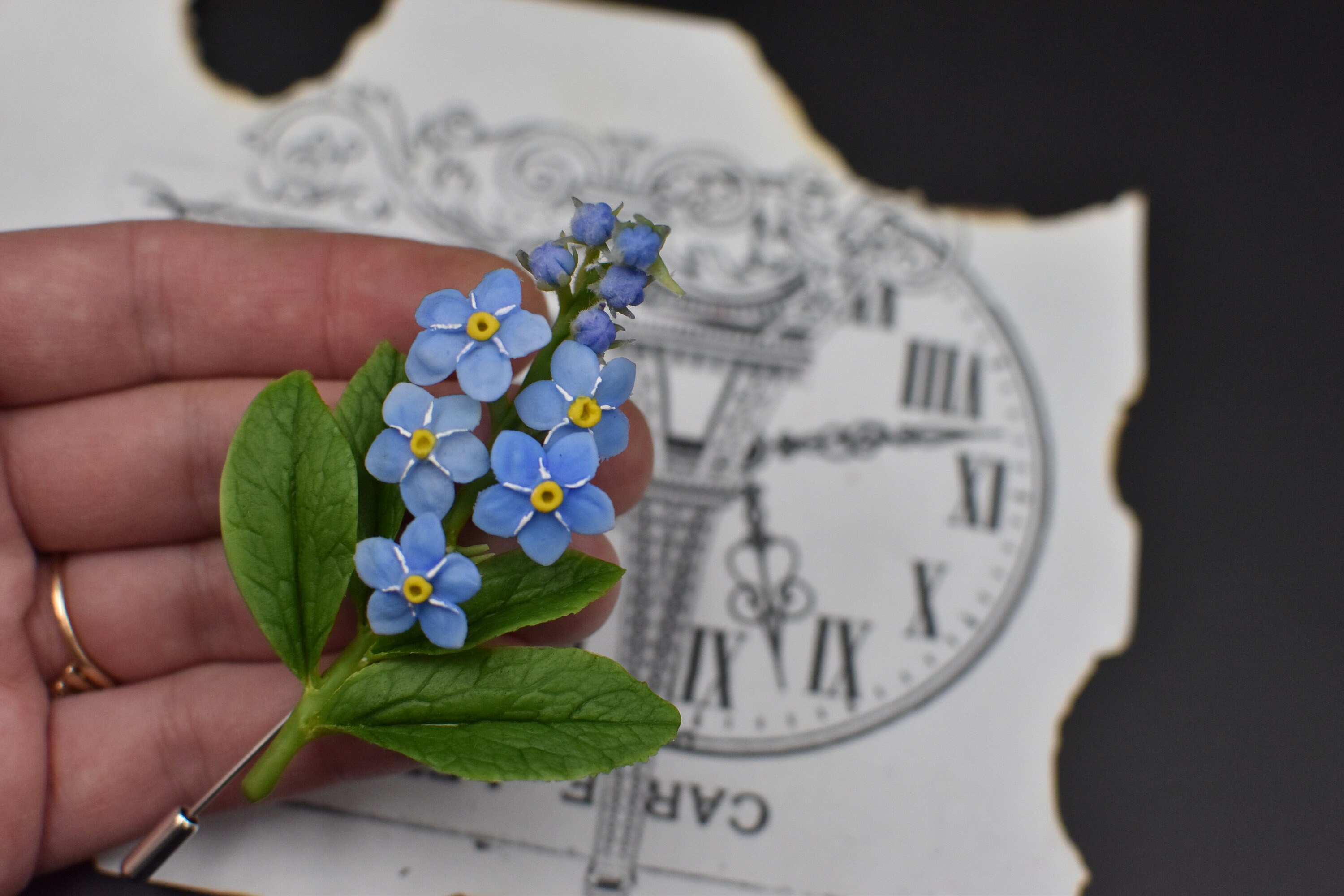 Buy Forget-me-not Brooch: Handmade Air-dry Clay Flower Pin Online