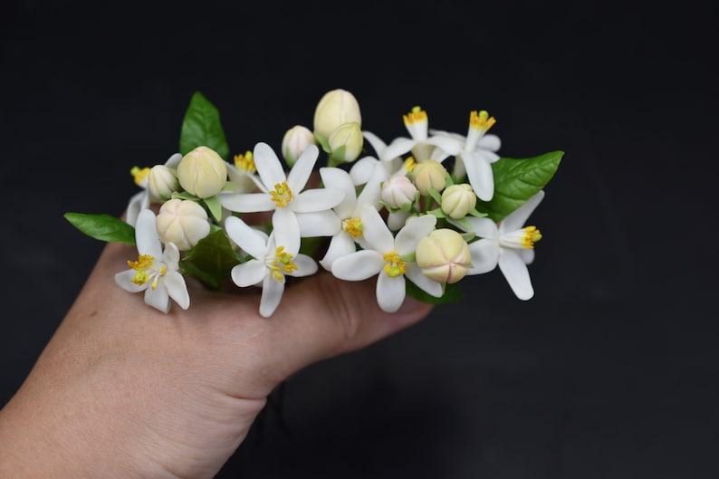 Orange blossom pin Bloming tangerine hair accessories Floral hair pins White wedding hair pins Bridesmaid hairpin Small flower Set hairpins image 1