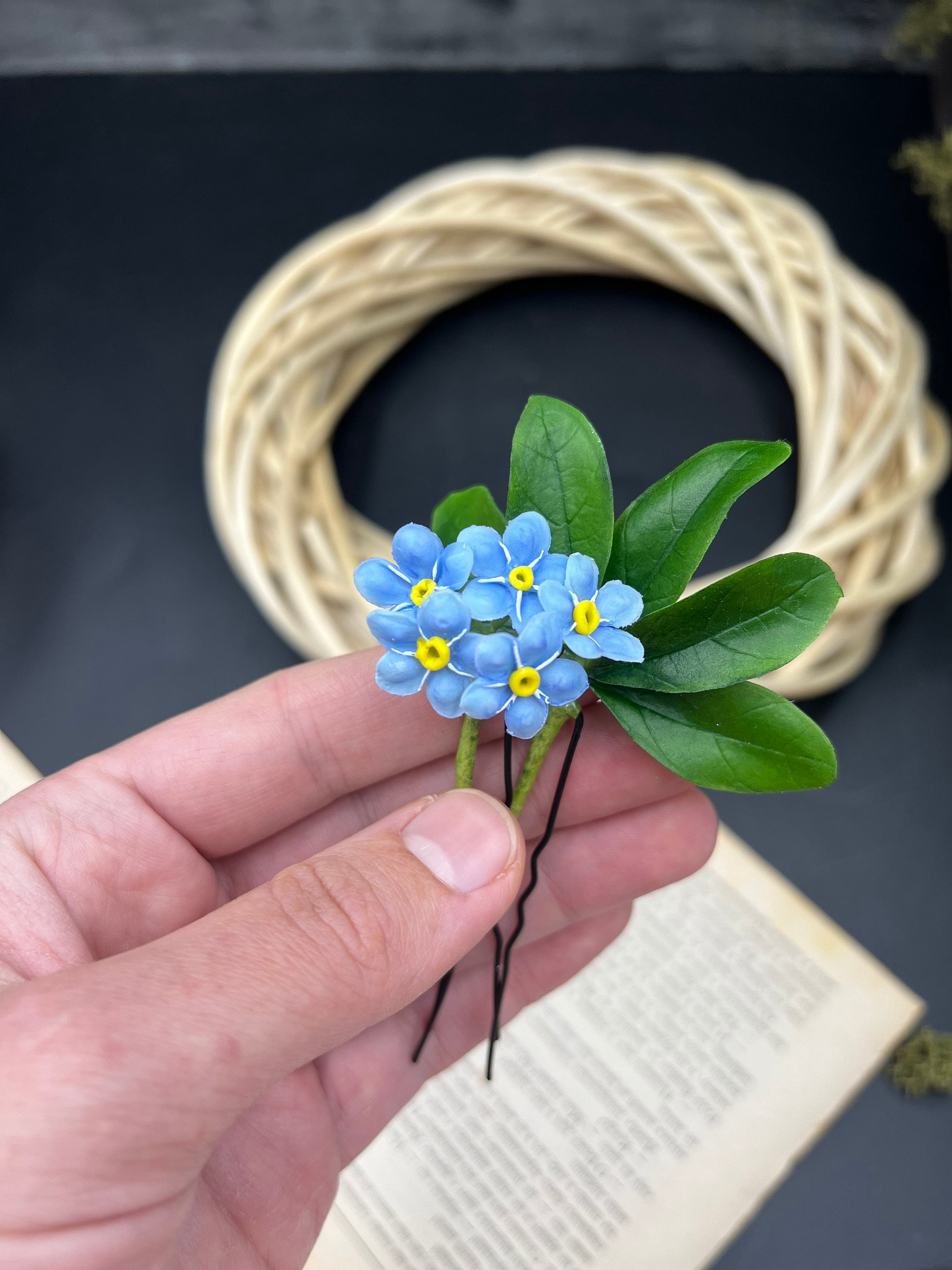 Forget-me-not Hair Pins: Polymer Clay Floral Wedding Hair Jewelry