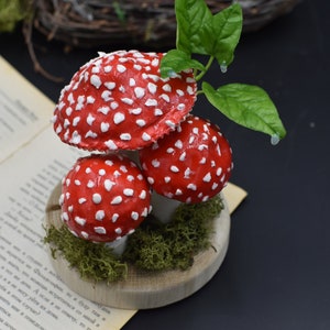 Handmade Red Mushroom Figurine: Cold Porcelain Toadstool Centerpiece