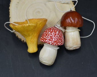 Handmade Mushroom Christmas Ornament Set: Realistic Fly Agaric Decoration