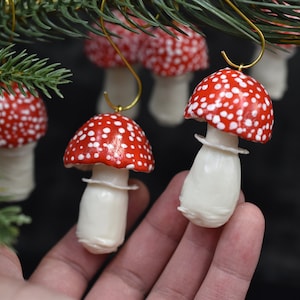 Cold Porcelain Mushroom Christmas Ornament: Red Fly Agaric Decor