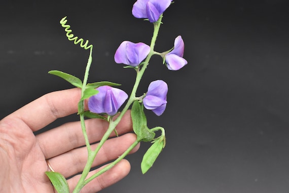 Handmade Cold Porcelain Sweet Pea Flower Stem: Realistic Floral Vine