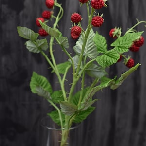 Raspberry Cold Porcelain Real touch raspberry for home decor Branch of Raspberry  Botanical sculpture Realistic cold porcelain flowers
