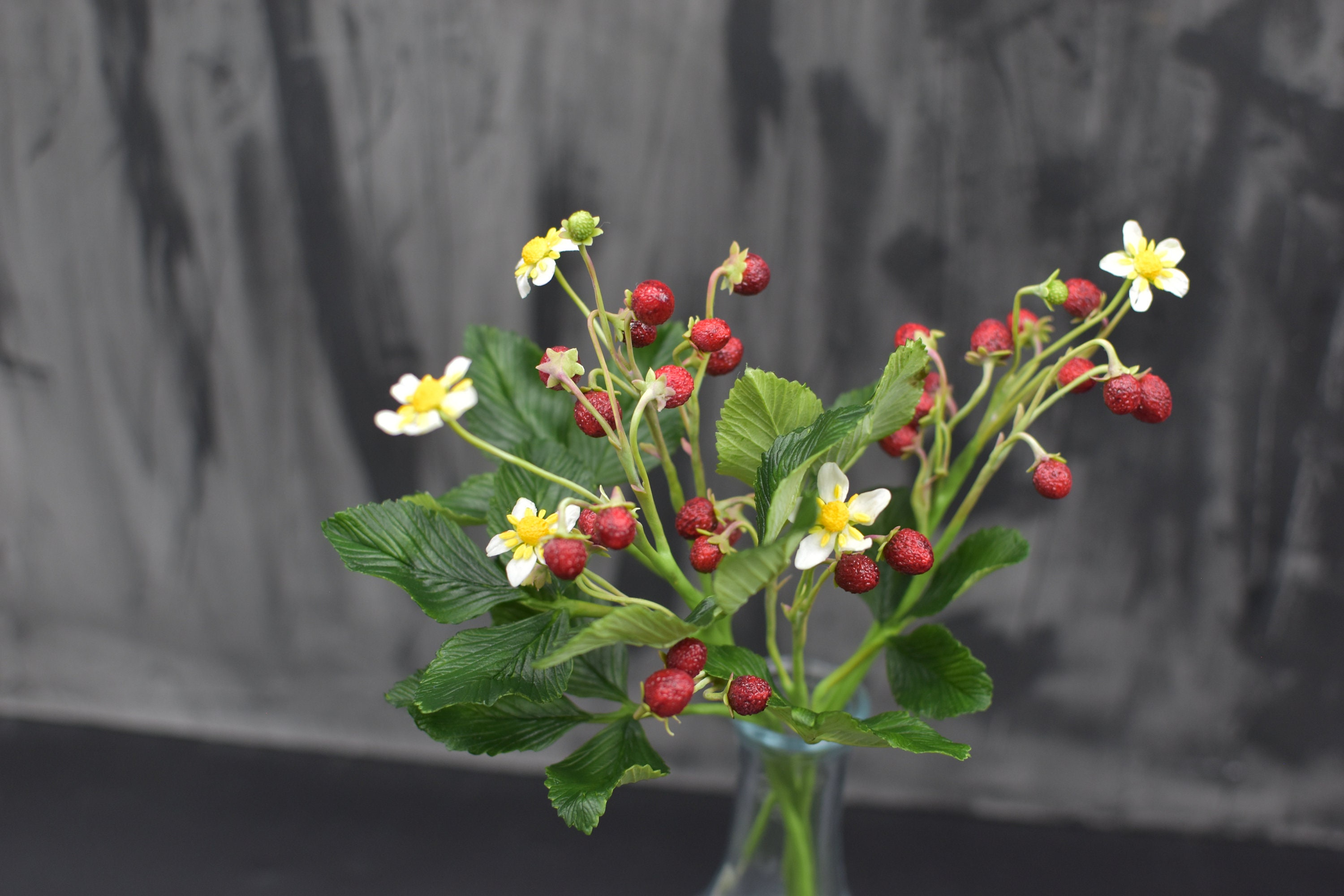 Cold Porcelain Wild Strawberry Bouquet: Handmade Polymer Clay