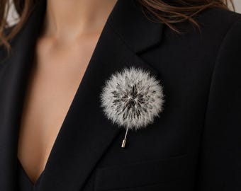 Handgemachte Pusteblumen Brosche, Realistische weiße Blume Anstecknadel, Botanischer Schmuck aus kaltem Porzellan