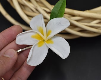 Plumeria Hair Pin: Tropical Flower Hairpiece, Air Dry Clay