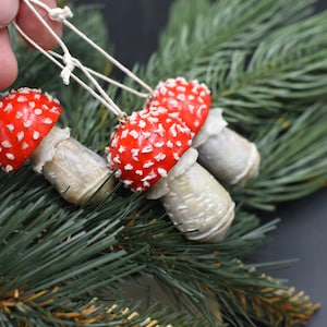 Handmade Fly Agaric Mushroom Christmas Tree Ornament Set