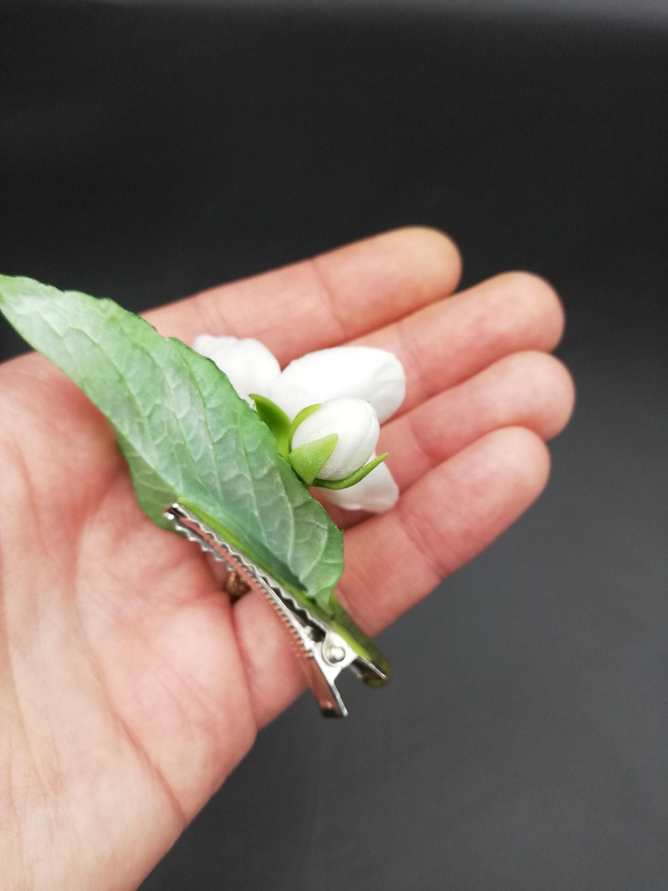 White jasmine flower hairclip wedding jewelry Etsy