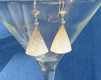 Classy Carved Mother of Pearl Earrings