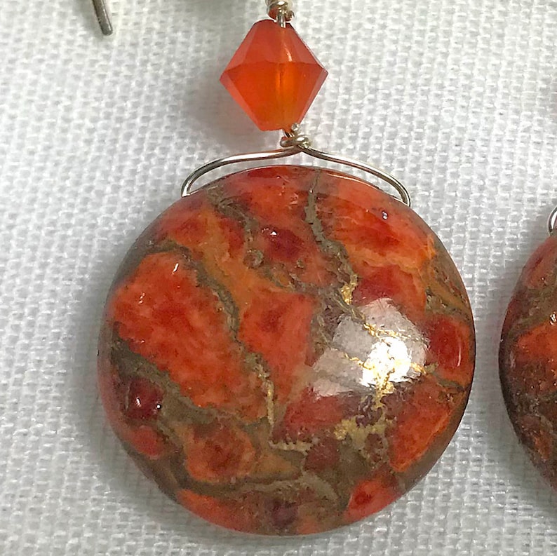Orange Copper Turquoise Rounds with Carnelian Earrings