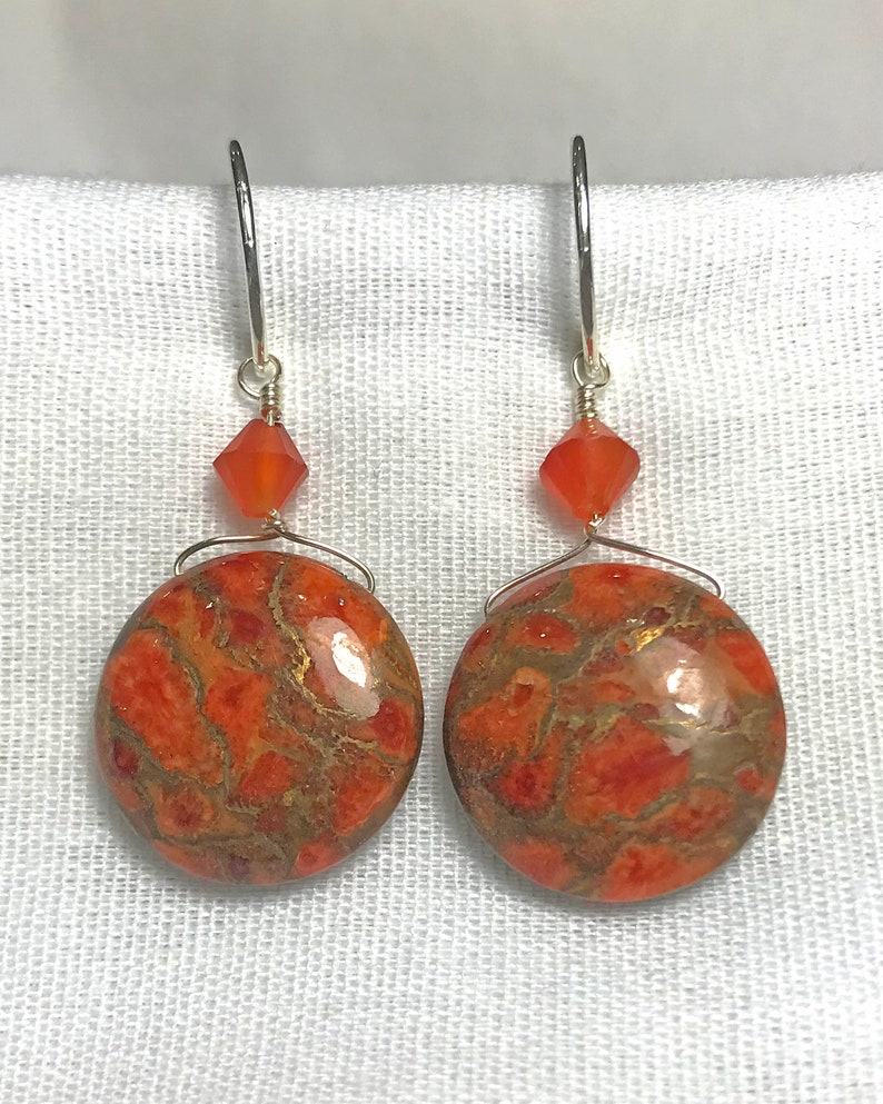 Orange Copper Turquoise Rounds with Carnelian Earrings