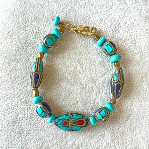Tibetan/Nepali Lapis, Turquoise and Coral Beaded Bracelet