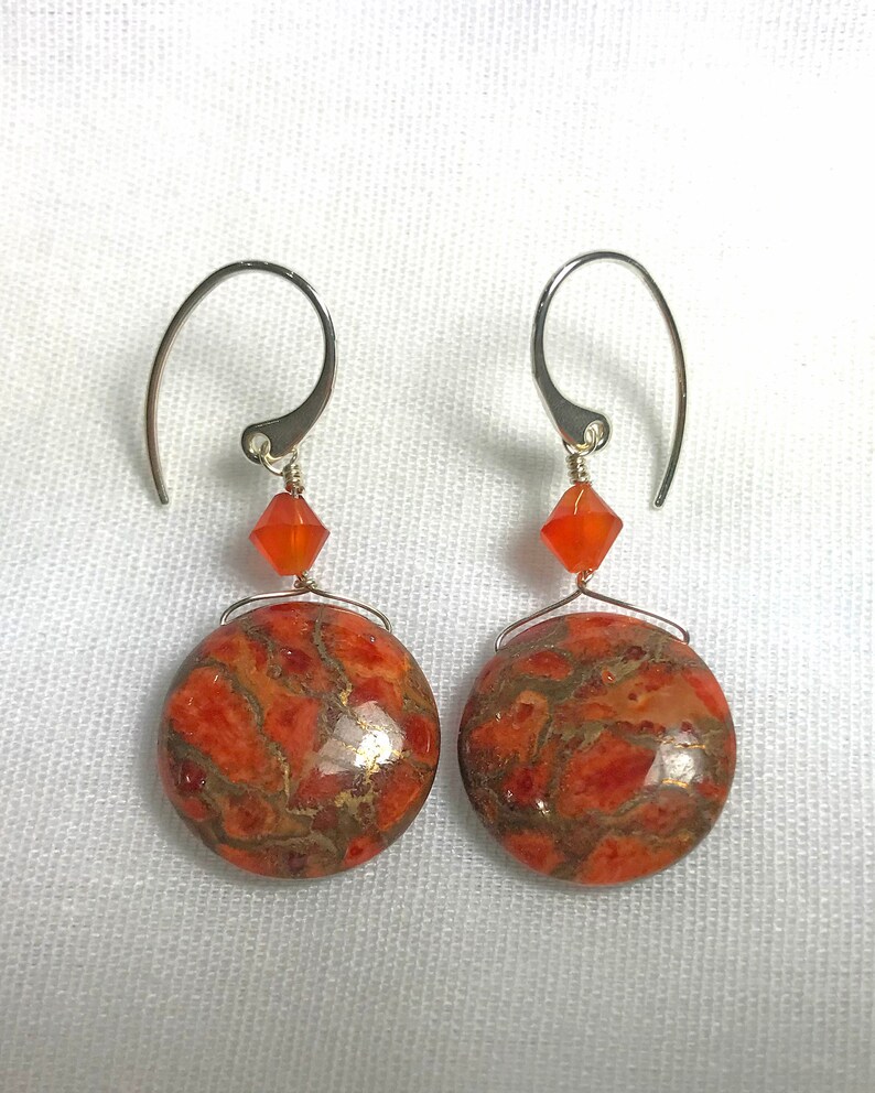 Orange Copper Turquoise Rounds with Carnelian Earrings
