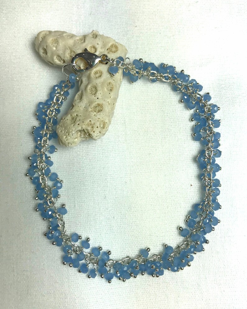 Cascading Wire Wrapped Blue Chalcedony Bracelet