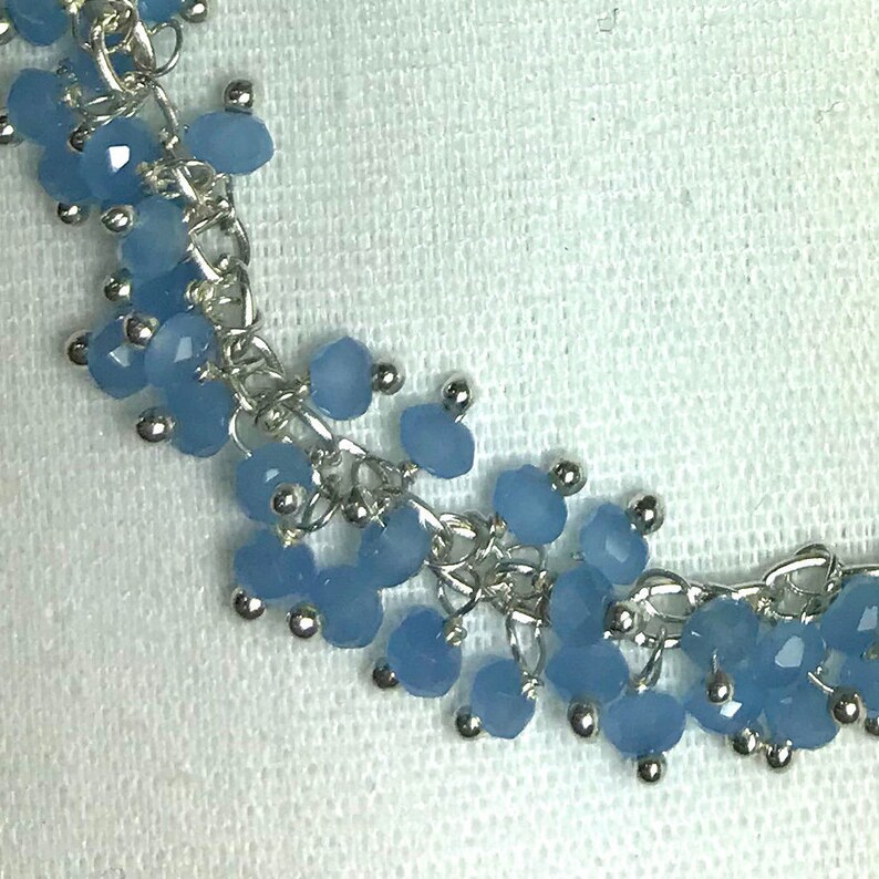 Cascading Wire Wrapped Blue Chalcedony Bracelet