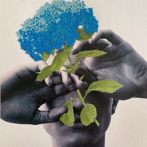 Hortensia, Stickerei auf Papier, handgemacht, handcraft, sticht, stickerei