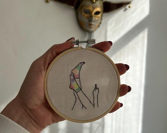 Sarcastic Middle Finger Embroidery Hoop Art | Framed Fabric