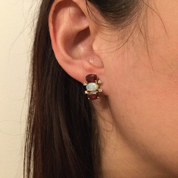 Vintage Garnet, Opal and Diamond Earrings ~ Yello… - image 7