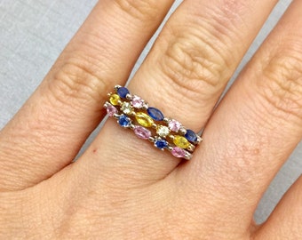 Vintage Sapphire & Diamond Stacking Rings ~ Half Eternity ~ Marquise Sapphire ~ Yellow Gold ~ White Gold ~ Sold Separately