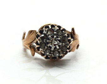 Victorian Diamond Cluster Ring ~ Antique Diamond Ring~ Rose Cut Diamond ~ Diamond Floral Ring ~ Rose Gold