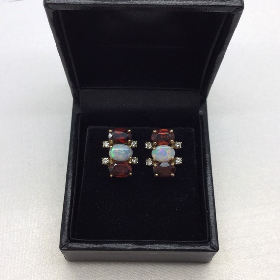 Vintage Garnet, Opal and Diamond Earrings ~ Yello… - image 5