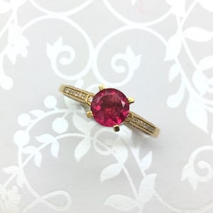 Rubellite & Diamond Solitaire Ring ~ 14kt Yellow Gold Tourmaline Ring ~ Pink Tourmaline ~ Appraised ~ Engagement Ring ~ Size 8